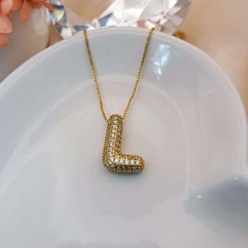 COLAR COM PINGENTE DE LETRA L CRAVEJADA EM MICRO ZIRCONIA