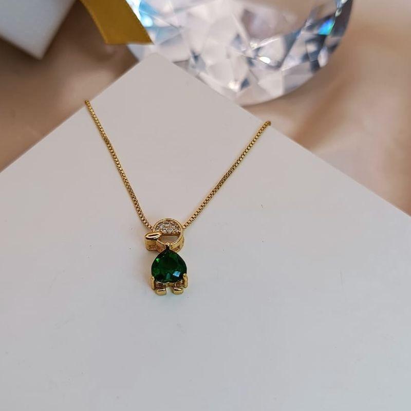 COLAR MENINO COM CORAÇÃO AZUL E PEDRA DE ZIRCONIA