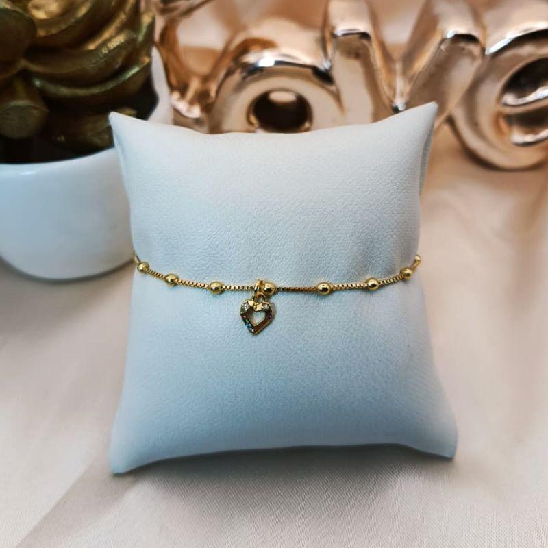 PULSEIRA  DE CORAÇÃO COM SETE PEDRINHAS DE MICRO ZIRCONIA COLORIDAS  E MINI ESFERAS
