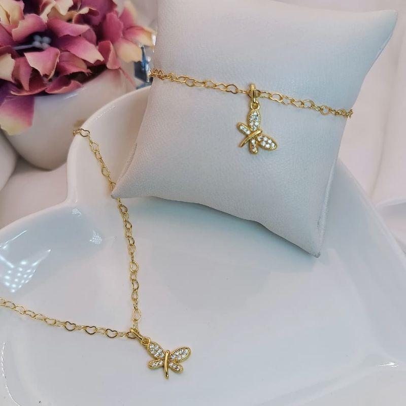 CONJUNTO INFANTIL DE BORBOLETA CRAVEJADA EM MICRO ZIRCONIA