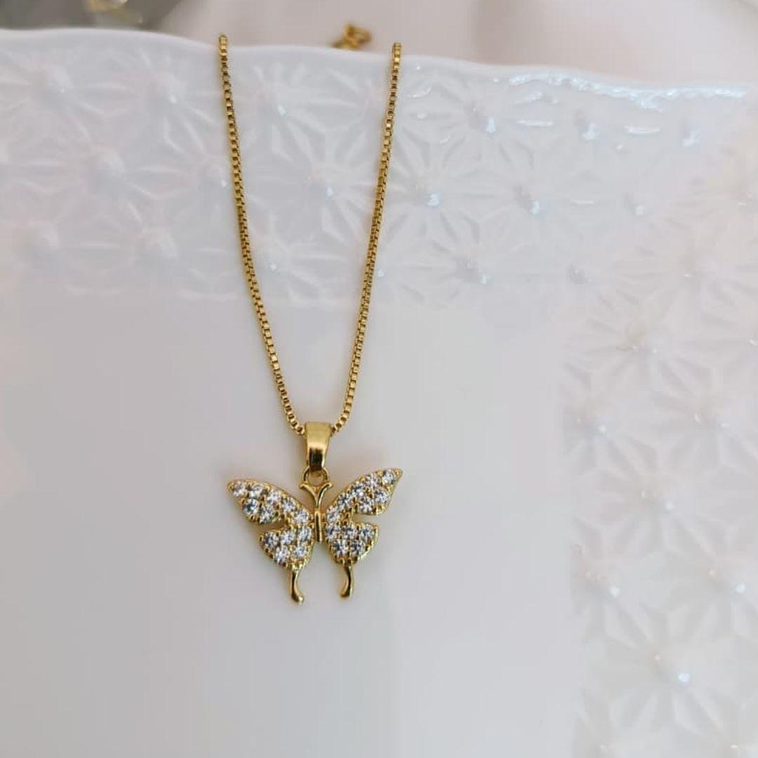 COLAR BORBOLETA CRAVEJADO EM MICRO ZIRCONIA